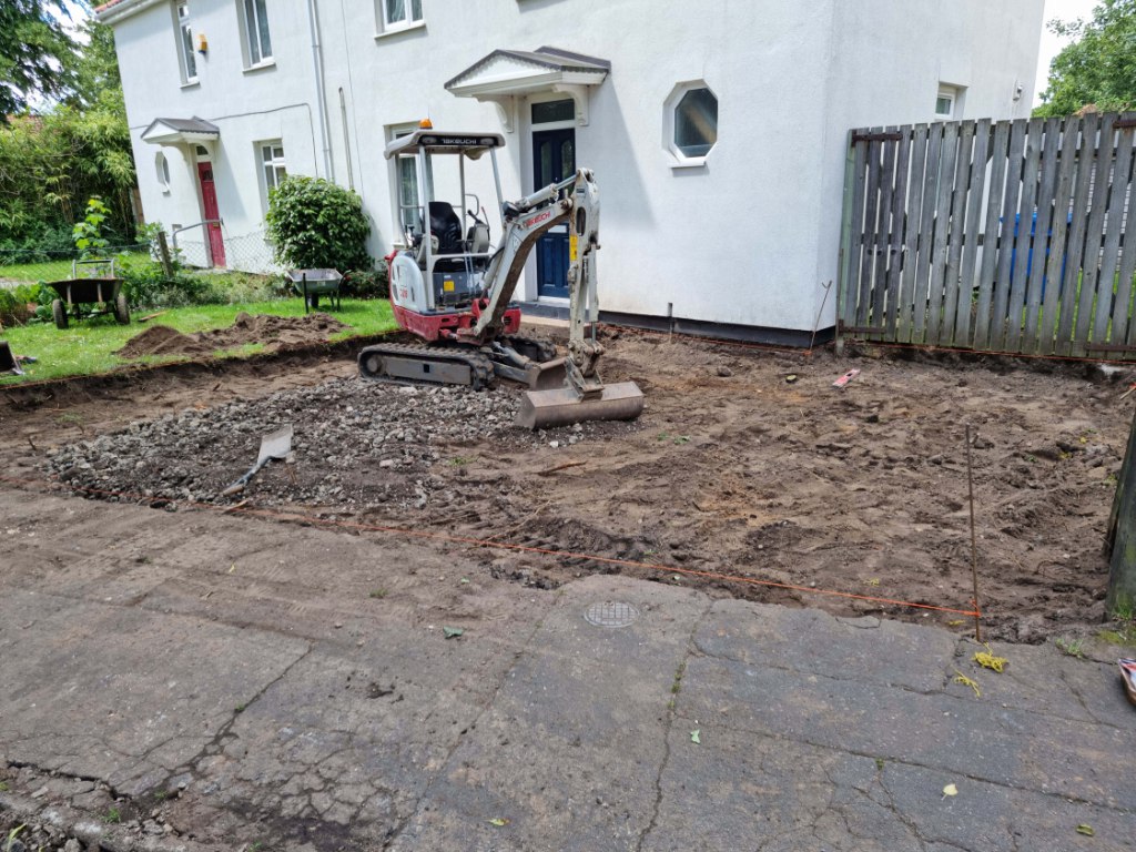 This is a photo of a dig out being carried out by Daventry Driveways in preparation for a block paving driveway